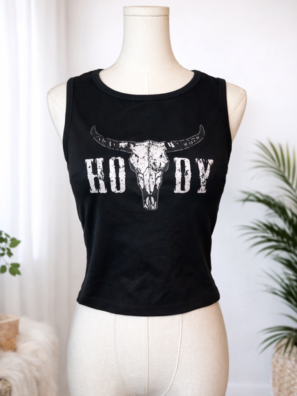 SHEIN Black Graphic 'Howdy' Skull Tank